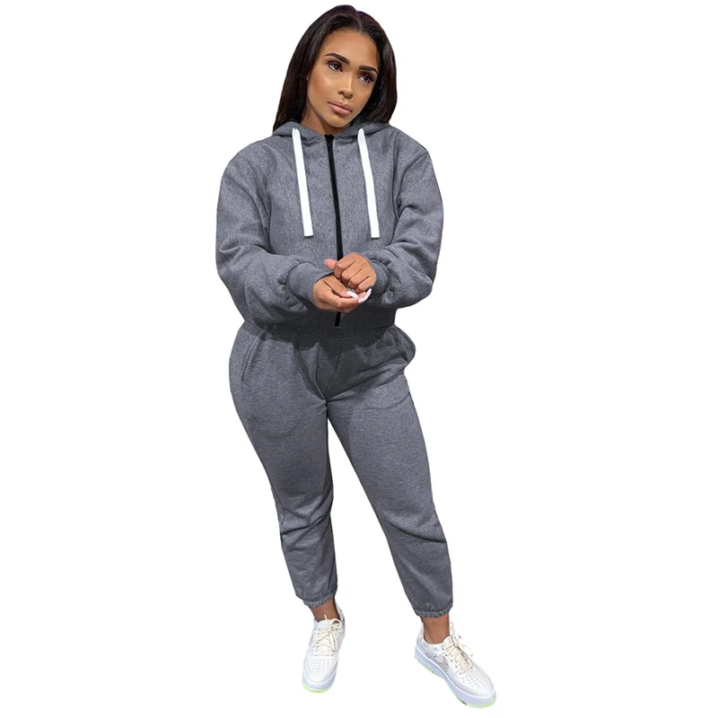 

TNNAOFF Trendy Solid two Piece Tracksuits Women Set Zip Long Sleeve Hoodies Fashion Pockets Trousers Lounge Wear Matching Sets
