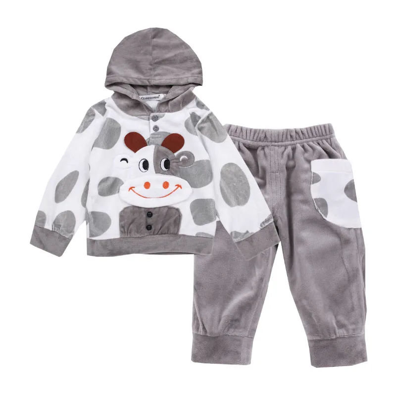 

Clothing set sweet cartoon printed velvet hooded sports sweater jacket + pants 0-2 years Beibei fashion Quality children clothes
