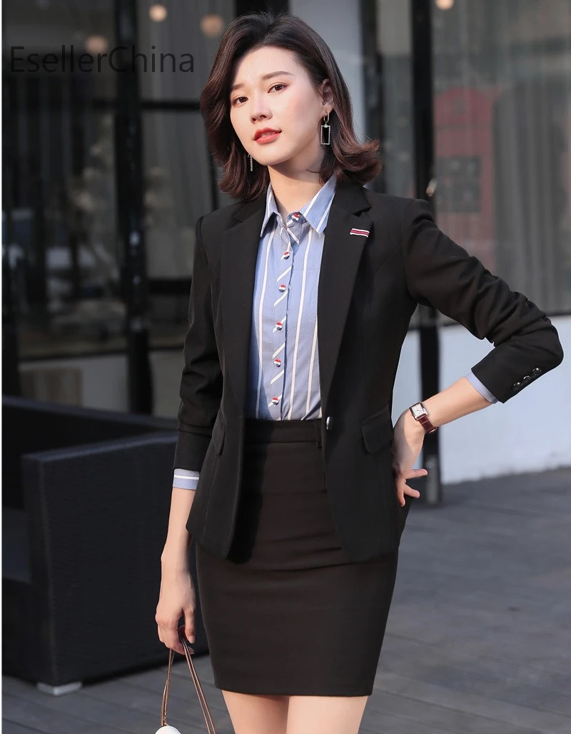 Женский деловой костюм юбка и пиджак в полоску Осень-зима | Женская одежда