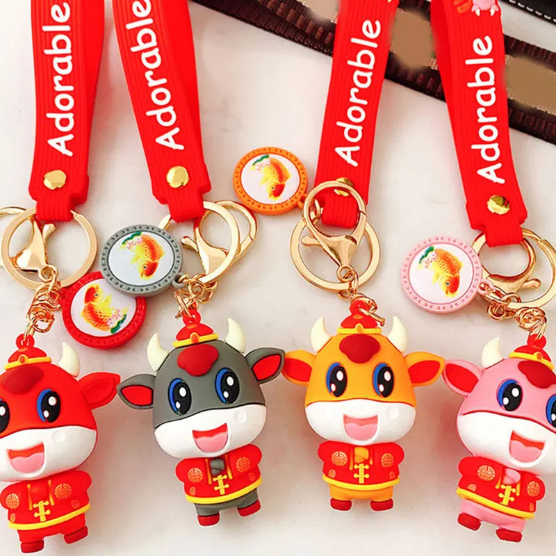 

Cartoon Keychain Creative Animal Cow Key Ring Personality Silicone Bag Pendant High Quality Simplicity Fashion Key Accessories