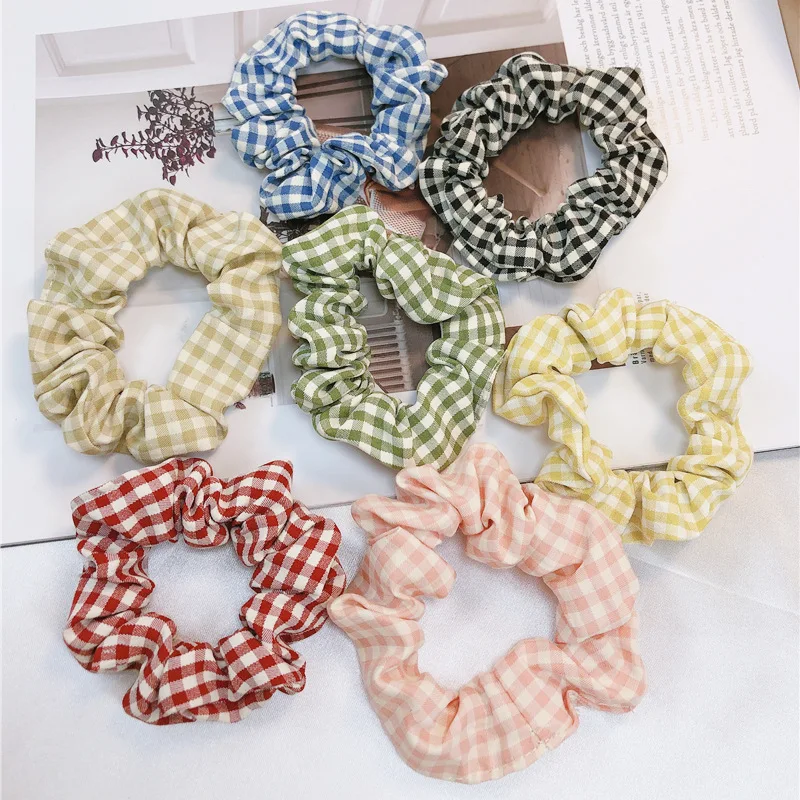 

BM Color Plaid Large Intestine Hair Tie Head Rope Fabric Girl INS Retro French Cute Fat Intestine Tie Hair