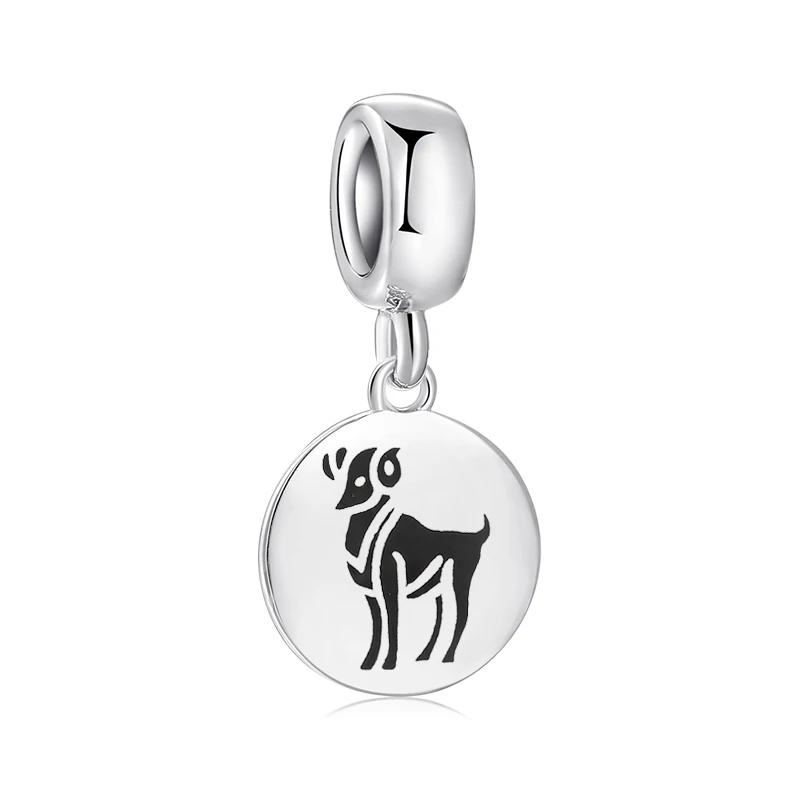 

925 Sterling Silver Charms 12 Constellation Aries round fine Pendants beads Fit Original Designer Charm Bracelet Jewelry making