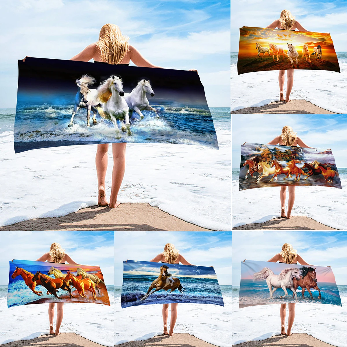 

Crazy Running Horse Beach Towel Innovative Printing Sunscreen Shawl Absorbent Quick-drying Bath Towel Swimming Toalla microfibra