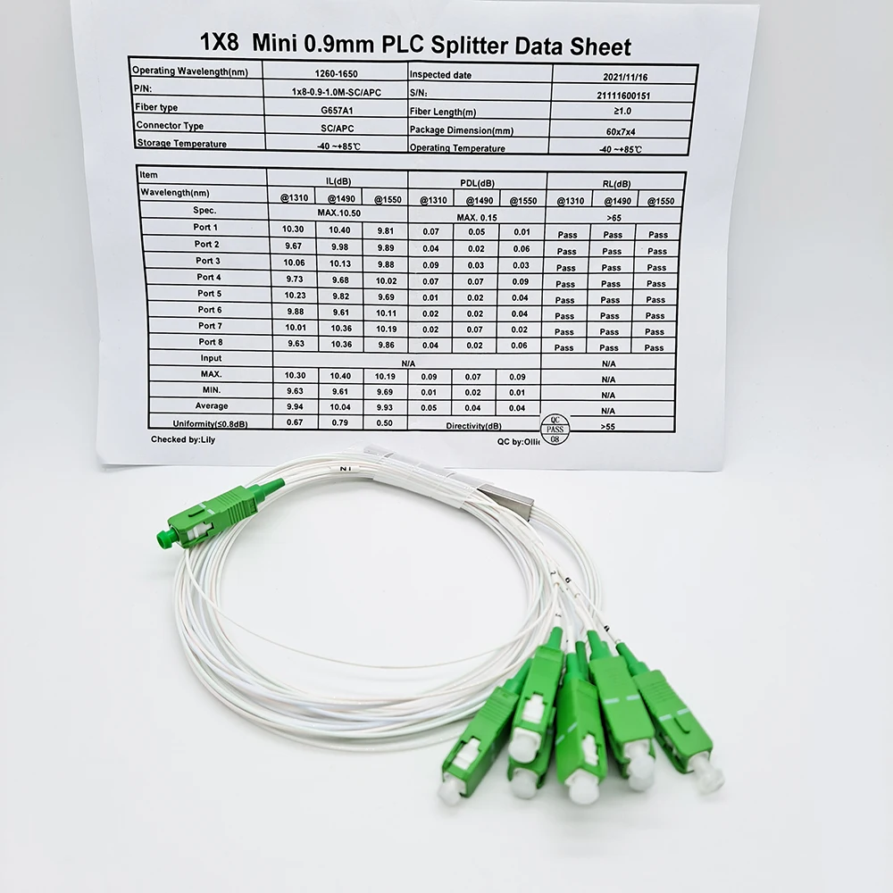 Оптоволоконный сплиттер 1x2 1X4 1X8 1X16 PLC SC/APC одномодовый 0 9 мм G657A1 LSZH 1 м ПВХ