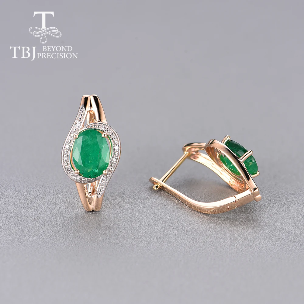 TBJ Настоящее золото 14K 585 застежка серьги с натуральным изумрудом oval5 * 7 мм