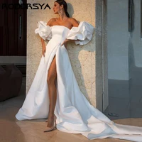 roddrsya satin white wedding dresses 2021 puff sleeve high split bride gowns strapless a line wedding gowns women robe de marie