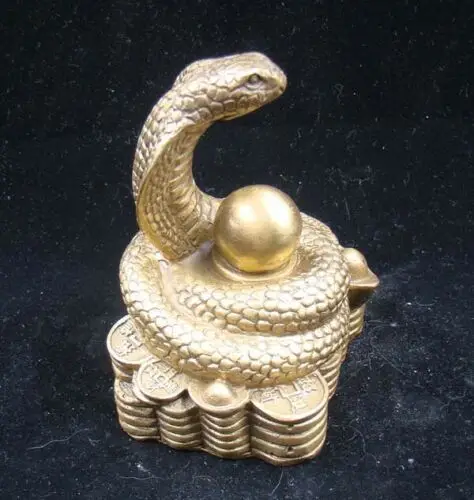 Collectible Handmade Carved Statue Figurine Brass Chinese Zodiac Snake | Дом и сад