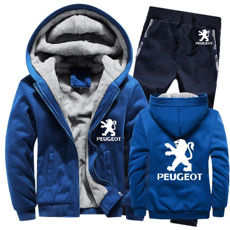 

2021 Winter Hoodies Men Peugeot Car Logo Mens Hoodies Suit Thicken Warm Fleece cotton Zipper Tracksuit Mens Jacket+Pants Sets