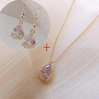 3pcsset jewelry sets women elegant waterdrop rhinestone pendant necklace hook earrings jewelry set