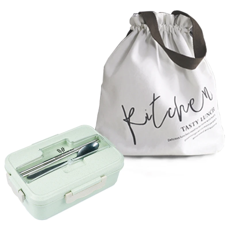 Green one with bag Пшеничная соломенная Ланч-бокс для микроволновки с посуды водонепроницаемый контейнер для еды детский для детской школы офисный Пикник Портативный Bento Box - Цвет: Green one with bag