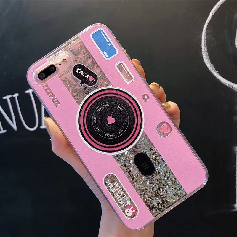 Camera Pink Водой чехол жидкостный Мягкий силиконовый чехол для Huawei Honor 10 7A 7X 8X 8A 9 Lite 20 10i 20i вид 10 20 V10 V20 с блестящими звездочками Coque Funda - Цвет: Camera Pink