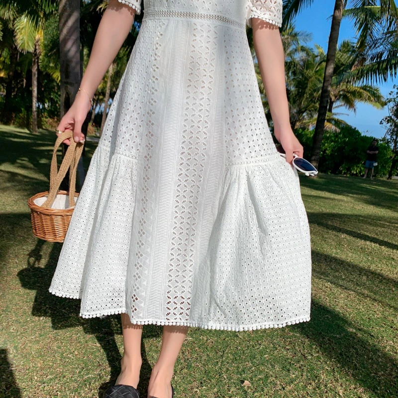 

2021 New Summer White Dress Female Lace Patchwork Hollow Out Bohemian Vacation Beach Dresses Women Embroidery Vestidos