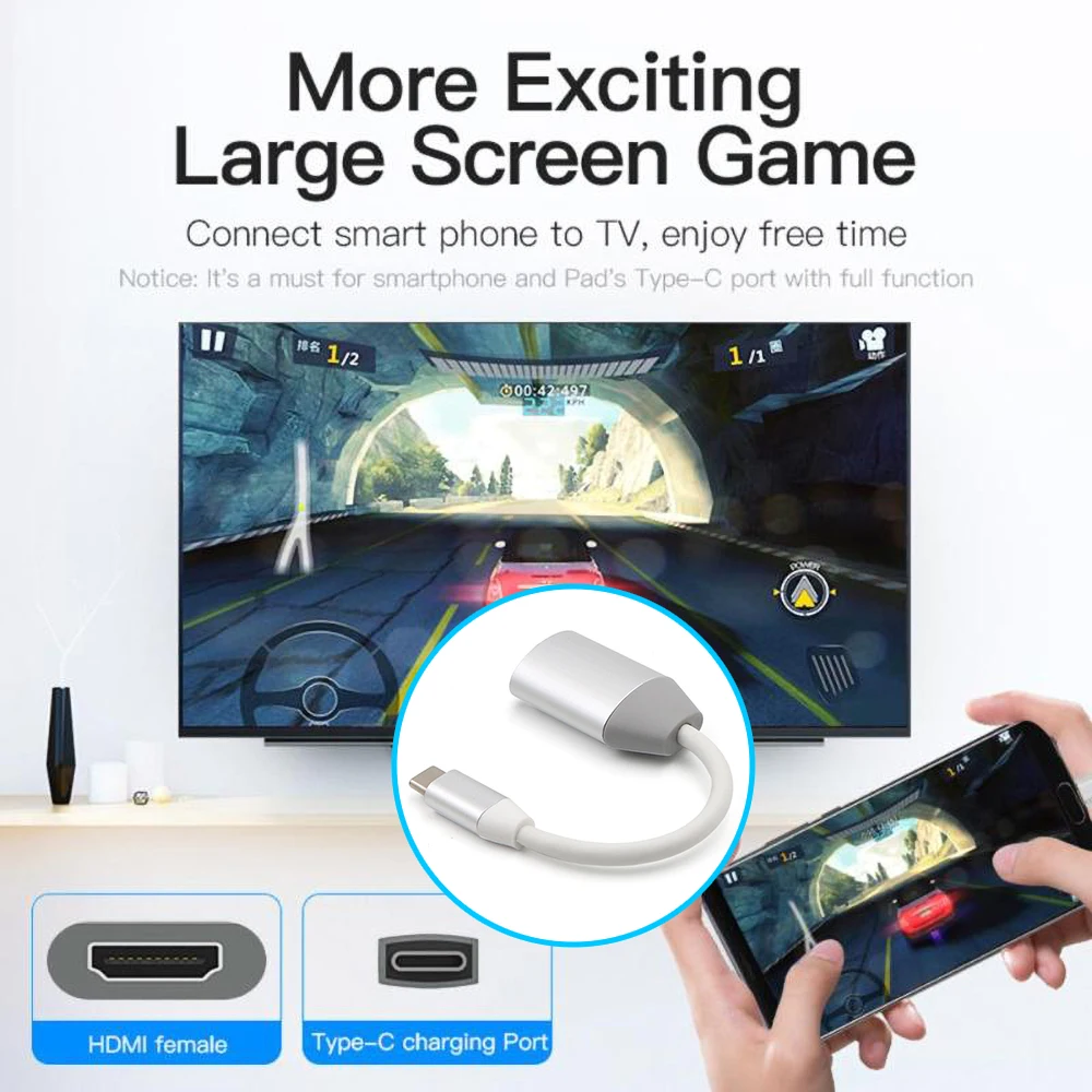 4K кабель-Переходник USB C на HDMI Кабель-адаптер Портативный 3 1 типа HDMI-совместимый