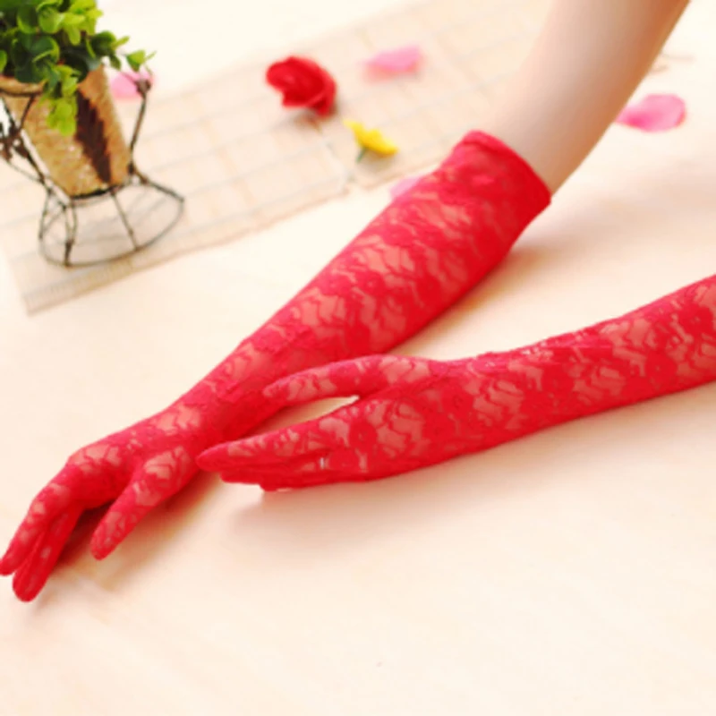 

Женские кружевные перчатки, длинные перчатки, солнцезащитные перчатки для вождения, сексуальные черные белые кружевные цветочные грелки д...