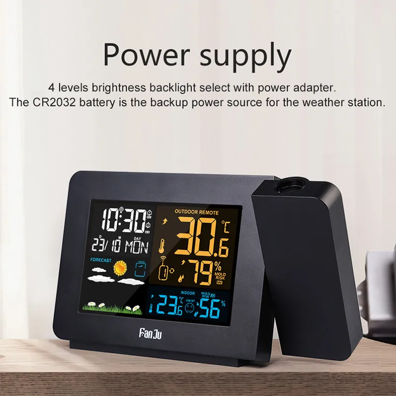 

Digital Alarm Clock Weather Station LED Temperature Humidity Weather Forecast Snooze Function Table Clock With Time Projection