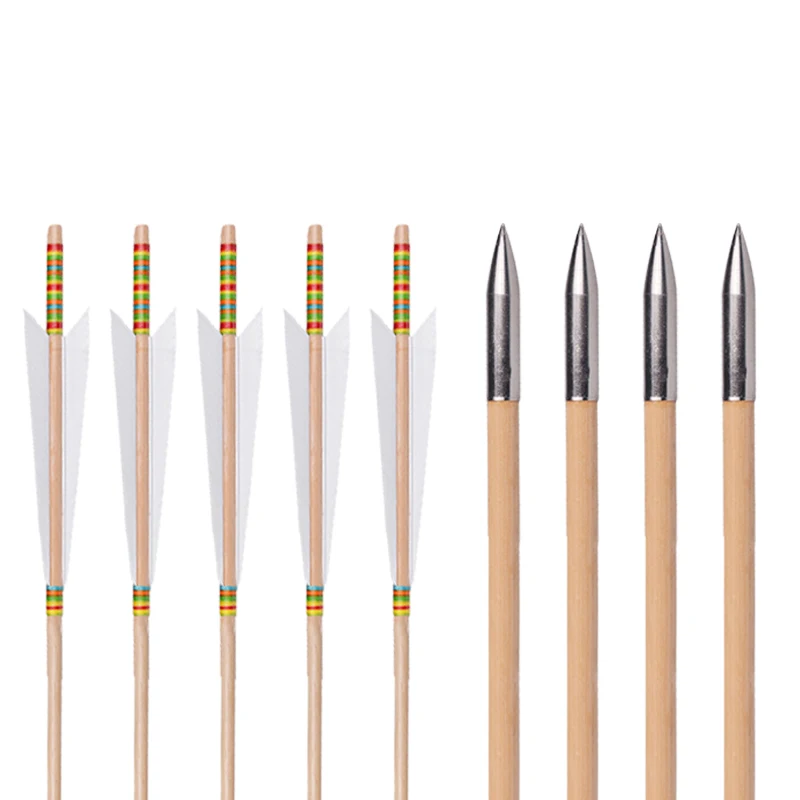 

33.5 Inches Wooden Arrow wiht White Turkey Feather for Traditional bow Recurve Bow Archery Hunting Shooting