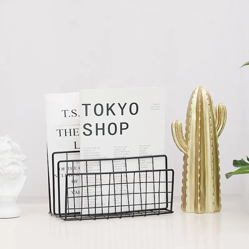 Grid Wrought Iron Desktop Storage Rack Bookshelf Magazine File Organizer Holder 32CB |