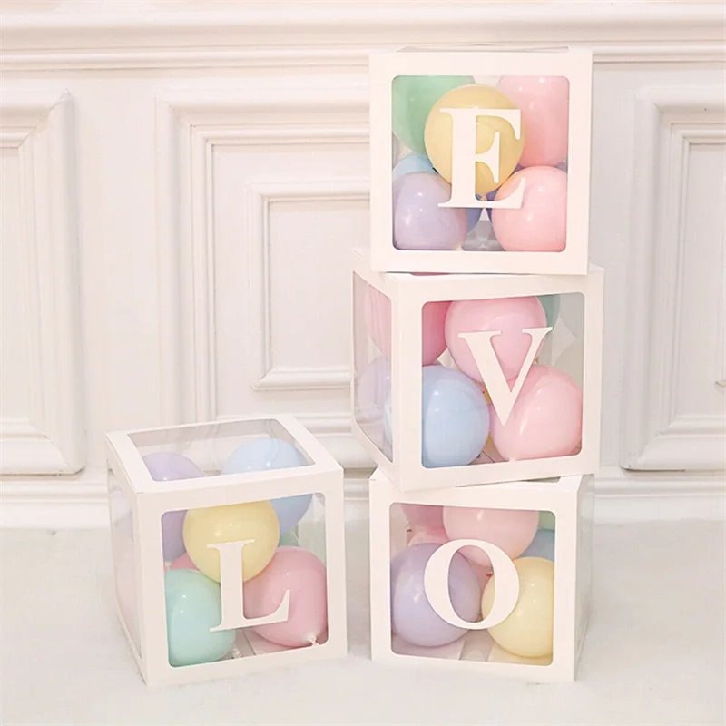 

Boy Girl Transparent Balloon Box Letter Digital Plastic Balloon Box Baby Shower Gift Kids Birthday Wedding Party Supplies
