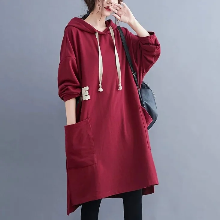 

Women's Autumn Winter Loose Hooded Long Sleeve Dress