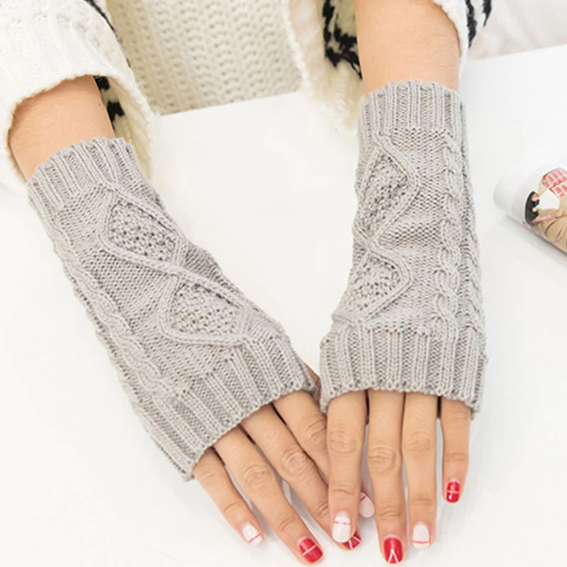 

Solid Winter Gloves Women Knitted Fingerless Ladies Gloves Arm Warmer Mittens Glove Winter Warm Wrist Wool Red Black Gray Gloves