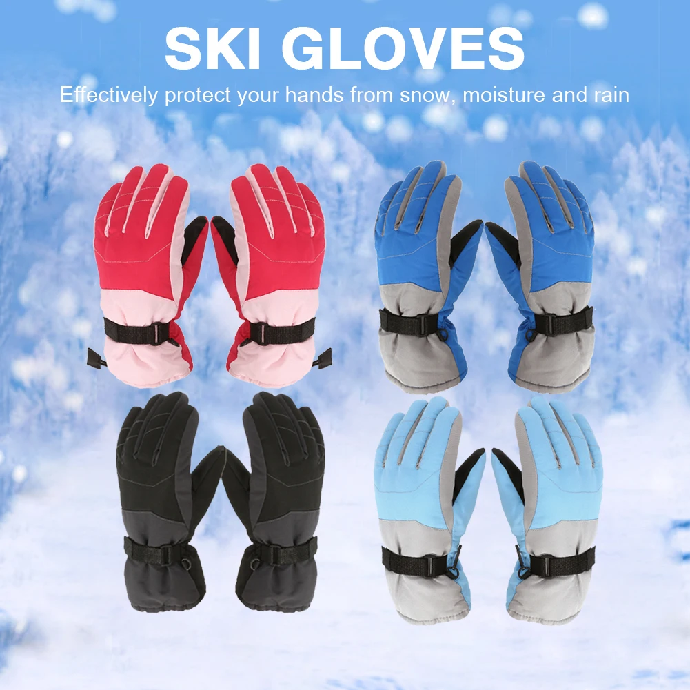 

Outdoor Winter Warm Ski Gloves Kids Breathable Windproof Waterproof Thickened Skiing Thermal Full Finger Mittens for Children