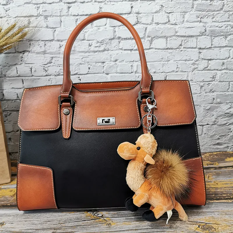 Black And Camel Новая модная женская сумка из натуральной кожи, Большая вместительная сумка на плечо, женская сумка-мессенджер, роскошные дизайнерские сумки через плечо - Цвет: Black And Camel