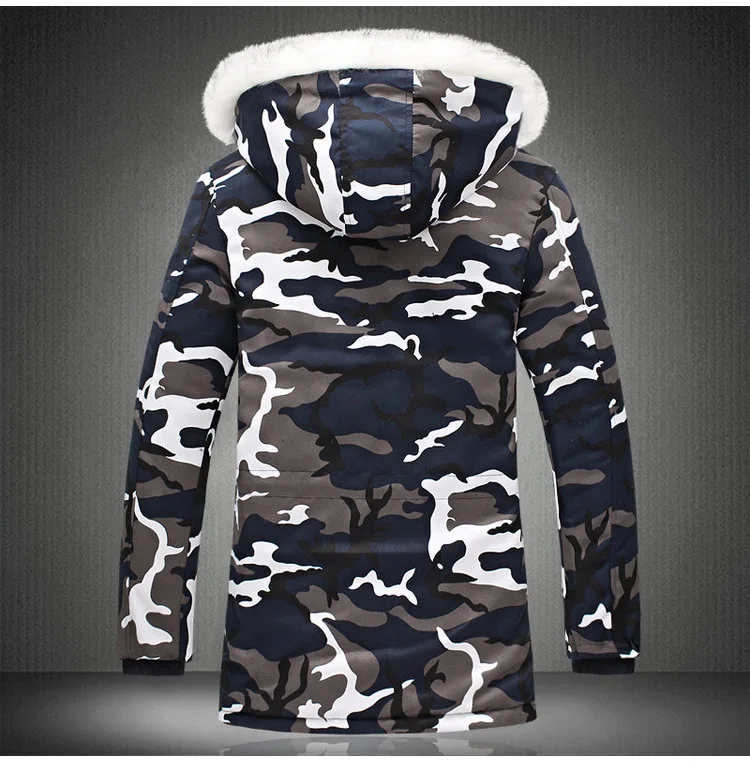 Camouflage Parkas Men Brand Fashion Winter Thick Warm Jacket Big Fur Collar Plus Size Cotton Coats Mens Mid Long Coat Homme 5XL