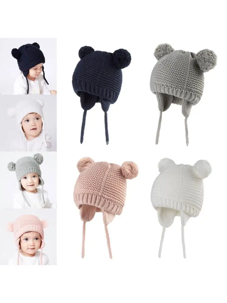 

Toddler Baby Children Cute Beanie Winter Warm Solid Color Knitted Hat Earflap X5XE