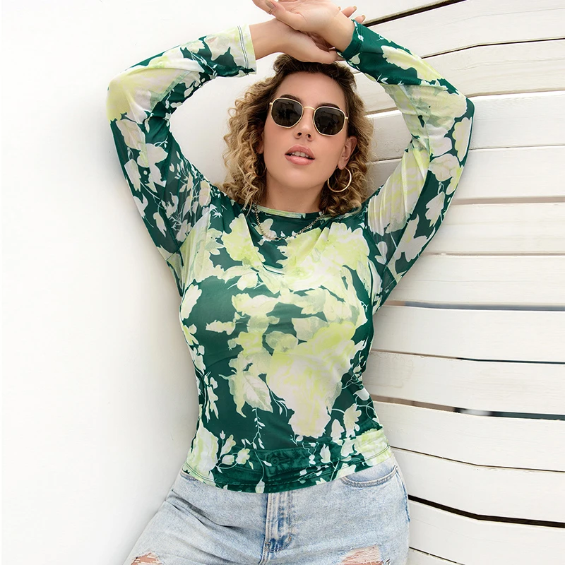 

Tie Dyed Printed Woman T-shirt Slim Long Sleeve Women Tshirts Casual Top Fashion Harajuku Ladies T-Shirt Tops Large sized Tshirt