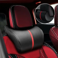 1x car headrest black pu leather neck pillow with adjustable buckle band comfortable car headrest
