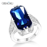 sapphire gemstone ring hollowed out carved 925 sterling silver rings exaggerated silver hand jewelry fine jewelri for women