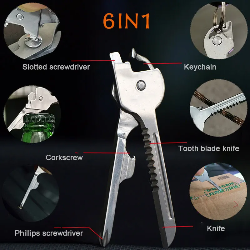 S05 6 в 1 универсальный стальной брелок мини нож многофункциональный складной