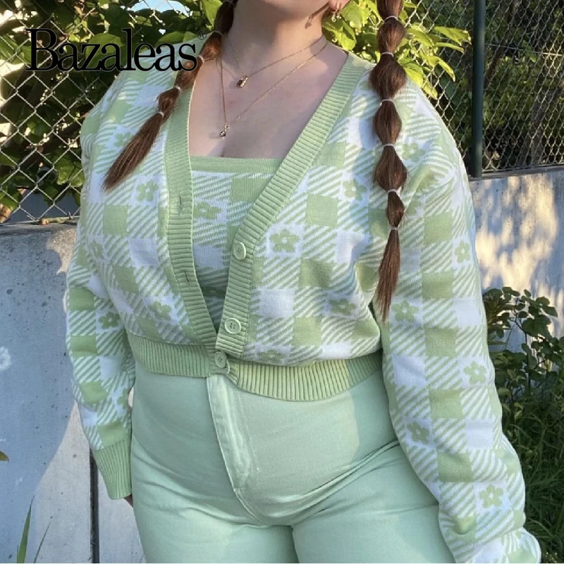 

Women 2 PIECE set Sweater Casual Knitted Tops Vintage Front Buttons Cardigan Chic