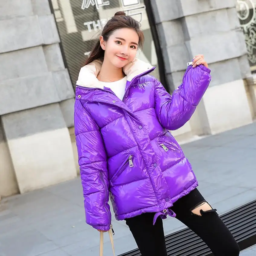 Модные зимние пуховики из хлопка женские блестящие парки с подкладкой ткани