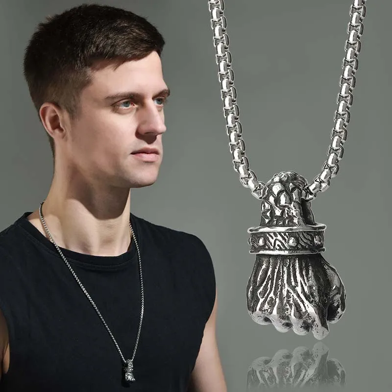 Мощное Мужское Ожерелье Ретро Крепкий Кулак Кулон Ожерелья Цепи Из Нержавеющей