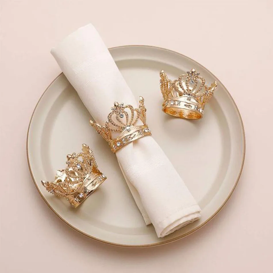 

6PCS Beautiful Crown Napkin Ring, Metal Alloy Napkin Buckle, Wedding Event Decoration Crafts Holder Handmade Party Supplies