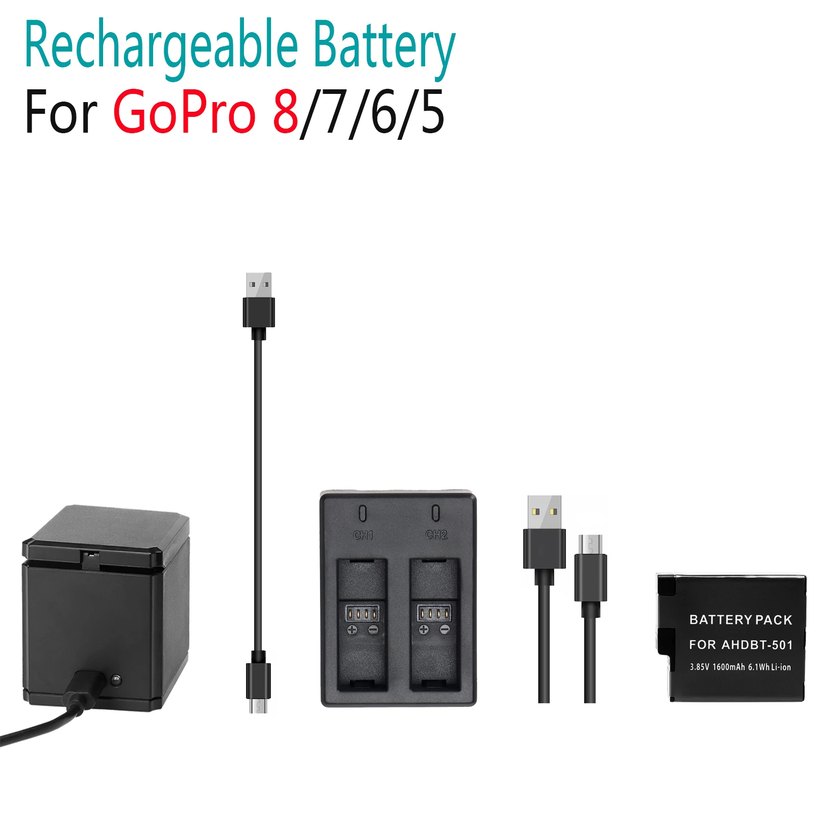 Комплект аккумуляторов для GoPro Hero 8 батареи 3 в 1 зарядное устройство Android type C