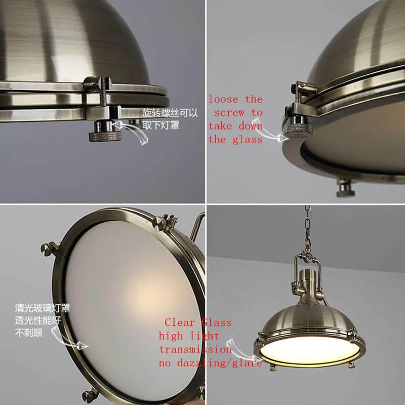 Винтаж лампа Американский Стиль E27 Медь/хром подвесные светильники с Стекло RH