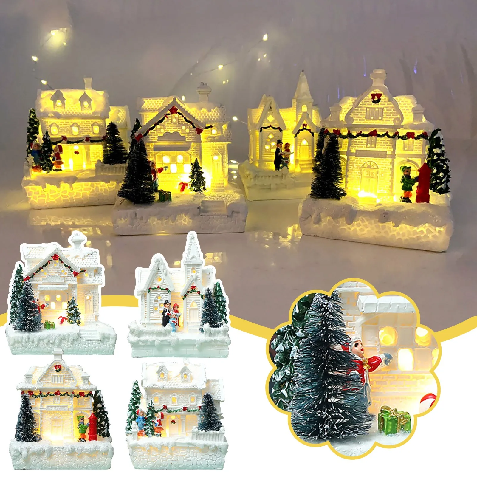 

Resin Xmas Ornament Gift Year Decoration Crafts European Christmas Village White House Beautiful Building Holiday Decorations 1
