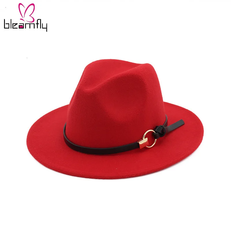 Женская шляпа с кожаным ремнем элегантная повседневная простая шерстяная