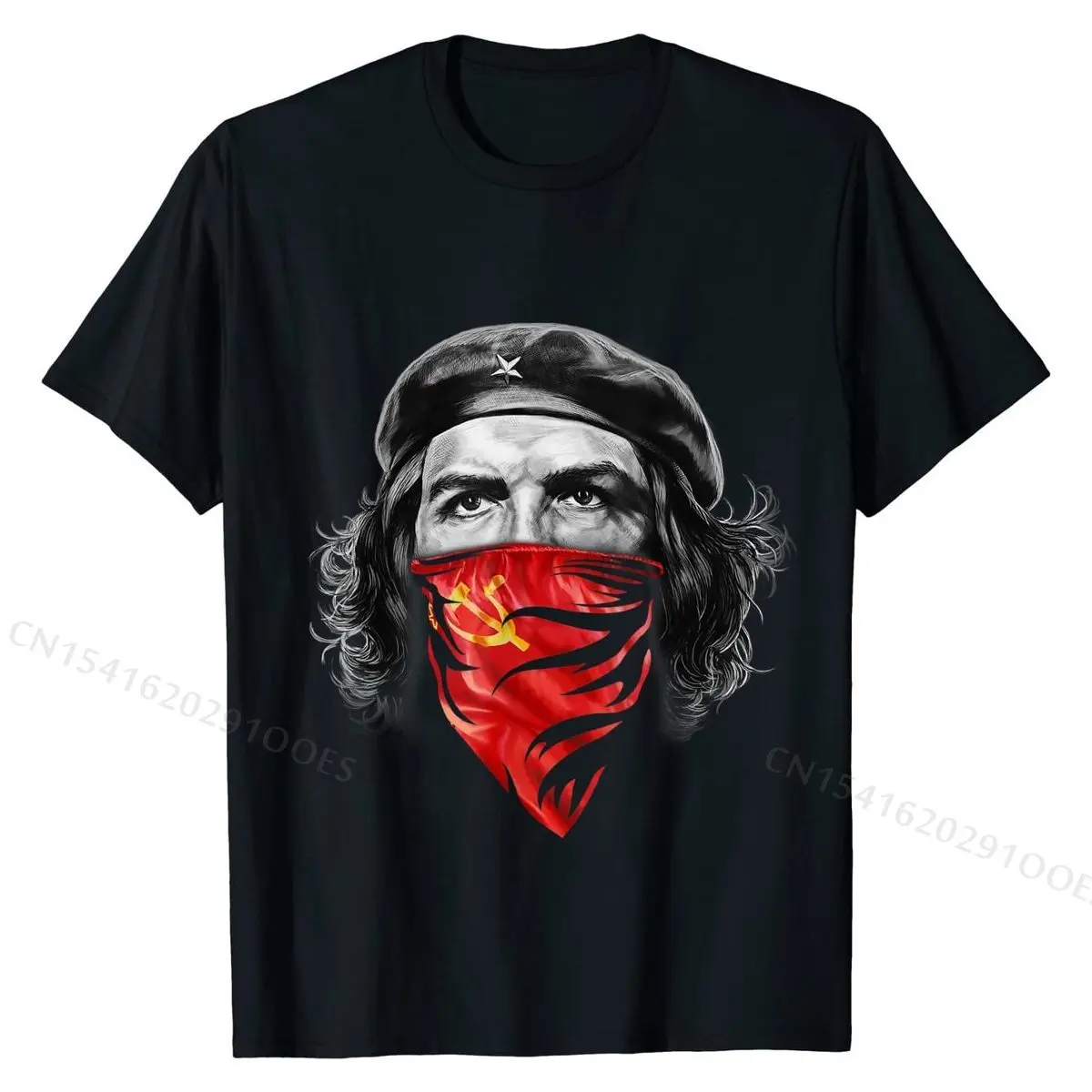 T-Shirt, Che Guevara w Soviet Hammer and Sickle Red Bandana Cotton T Shirt for Men Crazy Tops Tees On Sale Funny