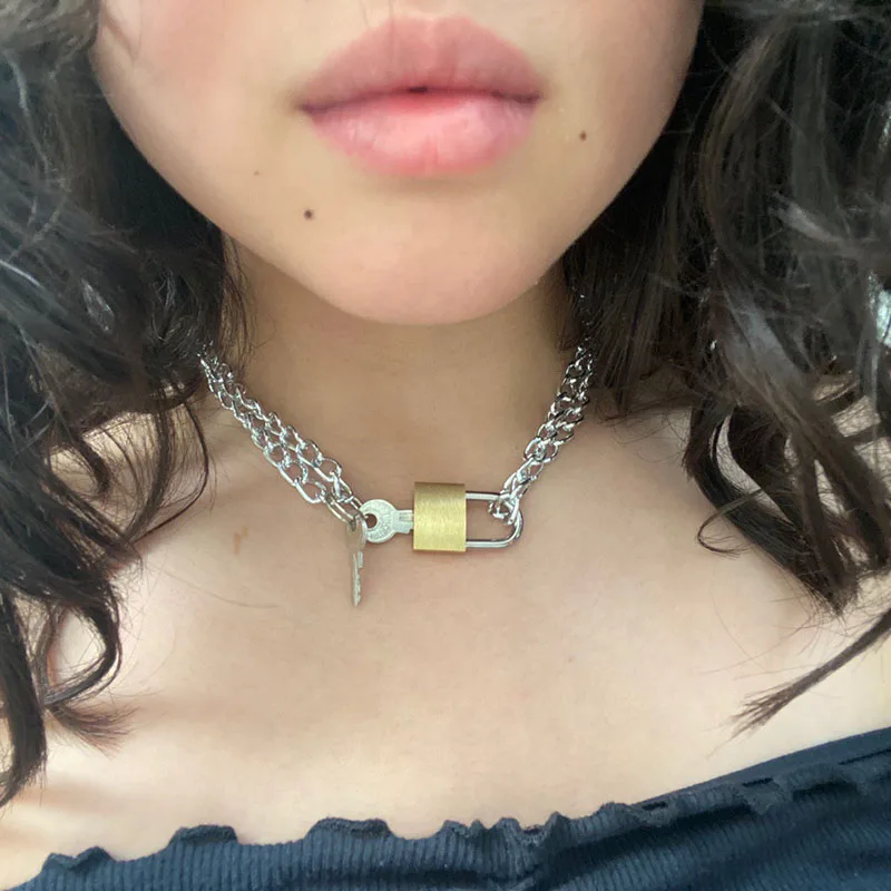 

Vintage Harajuku Lock Metal Pendant Necklace For Women Girl Hip Hop Punk Cool Party Gifts Choker Necklace Trendy Jewelry New