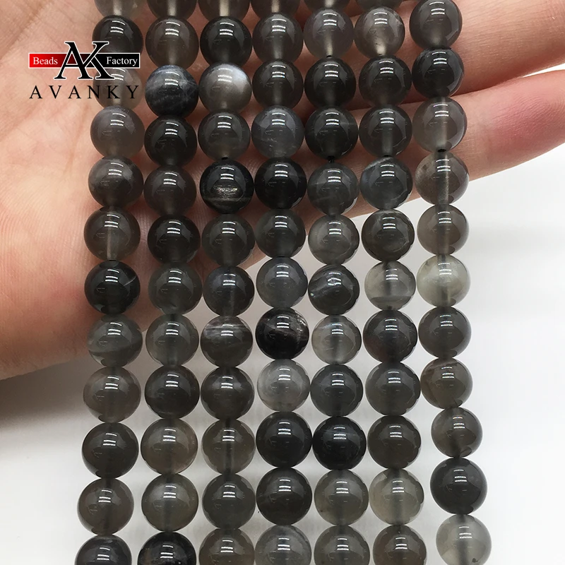 6-10mm Natural Gem Stone Black Moonstone For Jewelry Making Faceted Round Spacer Beads Diy Bracelets Necklace Accessories 15