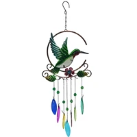 stained glass hummingbird wind chime iron art window hanging pendant handmade multicolored outdoor garden bird sun catcher