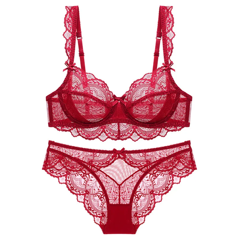 

NEW French Ultra-thin Breathable Gathered Bra Sexy Transparent Lace Underwear Female Bra Suit