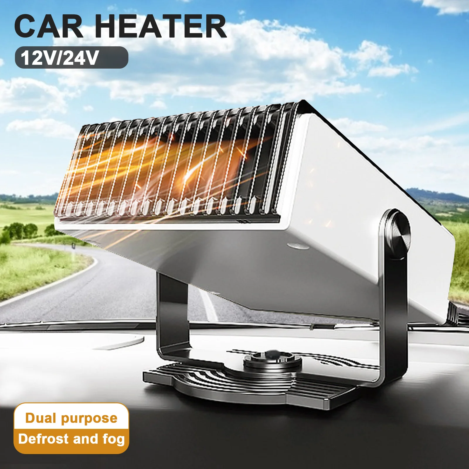 

12/24V 500W Car Heater Portable 360 Adjustment 4 IN 1 Electric Heater Cooling Fan Air Purifier Windscreen Defogging Defrost New