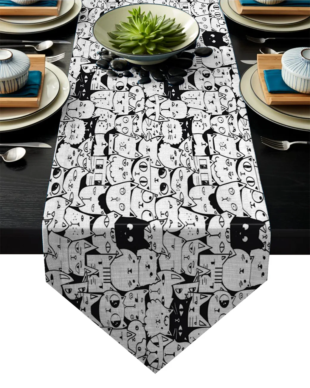 Кошка котенок узор животное черный настольная дорожка Настольный Флаг украшения