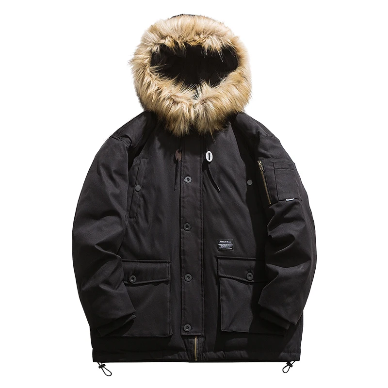 

Retro Big Fur Collar Cotton-padded Jacket For Men In Winter Couples Tooling Cotton-padded Jacket For Young Men Thick Coat Men's