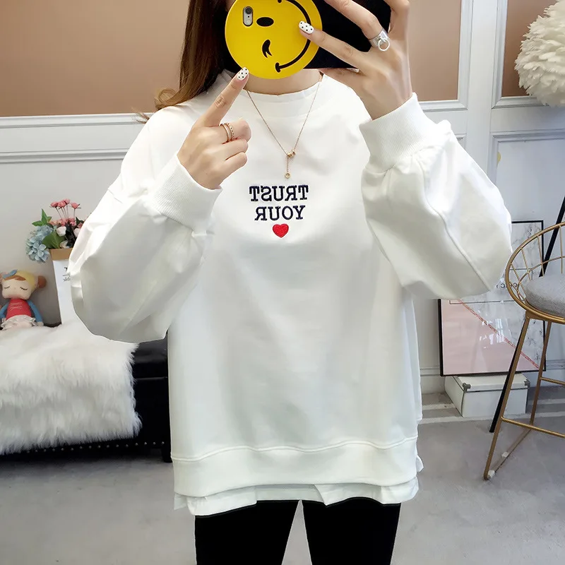 Свитер с принтом осенний и зимний женский серый свитер повседневный Топ женские