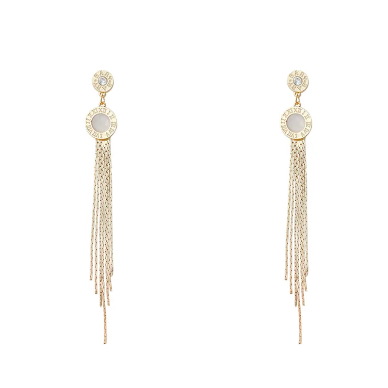 

New style hot seller simple fashion temperament web celebrity fritillary mother round letter S925 silver needle tassel earrings